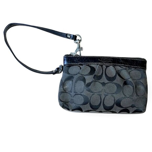 VINTAGE COACH classic Jacquard Signature Black Leather Trim Wristlet Wallet logo - Picture 1 of 5